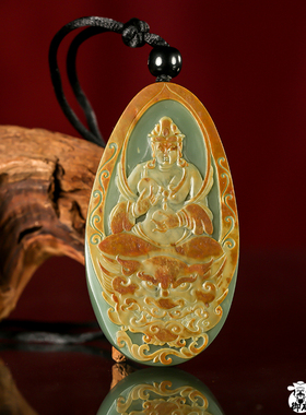 【御府】新疆和田玉黄皮青玉籽玉玉牌 文殊菩萨 78.8克
