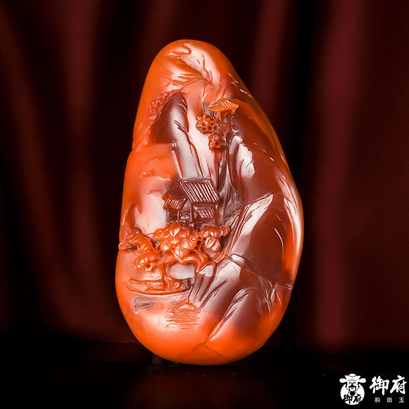 【御府】南红玛瑙把件正品天然玉石玉器摆件手把玩件男款世外桃源