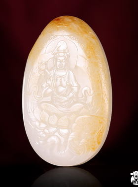 新疆和田玉白玉籽玉玉牌普贤菩萨