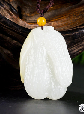 黄皮白玉籽玉把件生生如意