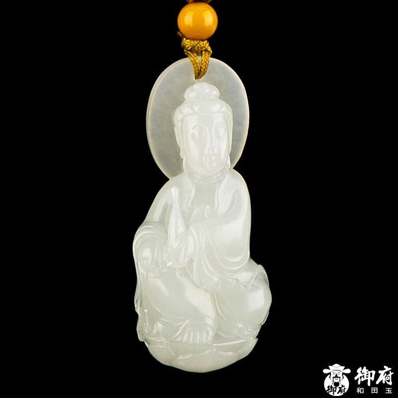 【御府】新疆和田玉黄皮白玉籽玉挂件 观音 7.2克