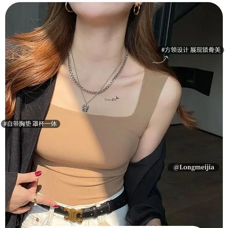 新款吊带背心夏季清凉纯欲系休闲百搭免穿文胸罩杯一体打底上衣