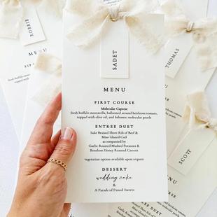 法式 婚礼宴会菜单卡片席位卡订婚请柬高级简约小众结婚誓言卡定制