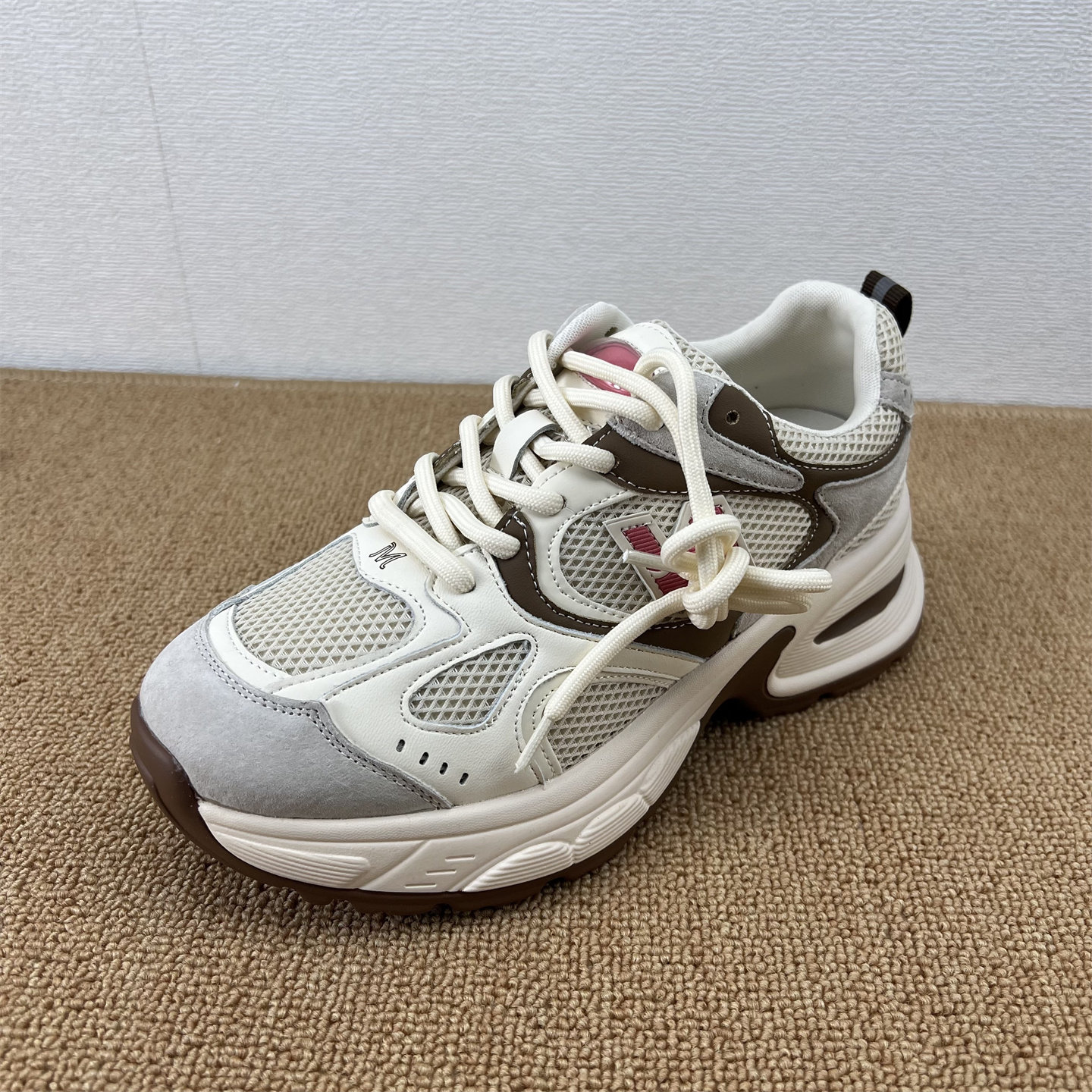 2025新款真皮厚底透气老爹鞋百搭增高休闲鞋时尚系带网面运动鞋潮,女鞋,时尚休闲鞋,淘宝优惠券,粉丝福利购,淘宝优惠卷