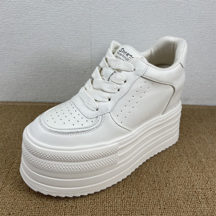 内增高小白鞋女款春秋真皮松糕厚底系带休闲鞋运动鞋轻便板鞋单鞋