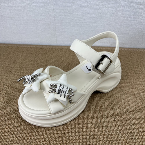 夏季白色厚底蝴蝶结增高凉鞋女款
