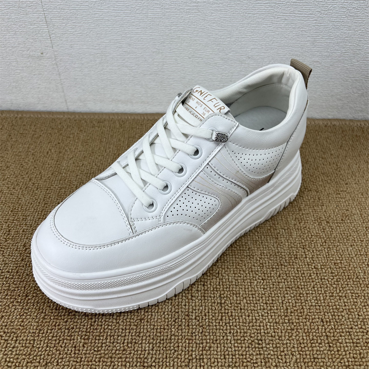 真皮休闲风厚底小白鞋女透气系带增高百搭板鞋舒适轻质运动鞋浅口,女鞋,休闲板鞋,淘宝优惠券,粉丝福利购,淘宝优惠卷