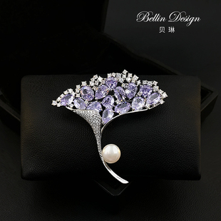 《柔紫绮梦》淡水珍珠胸针优雅晚宴款奢华配饰品气质大衣胸花6001