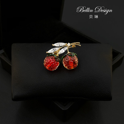 复古油画风荔枝胸针女高档精致百搭水果别针胸花可爱卡通配饰5960