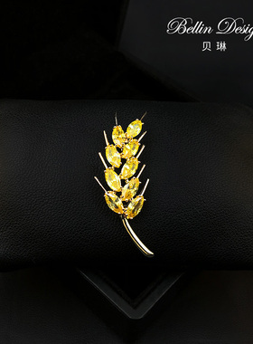 创意简约金色水晶麦穗胸针女西装气质小胸花外套装饰别针饰品3309