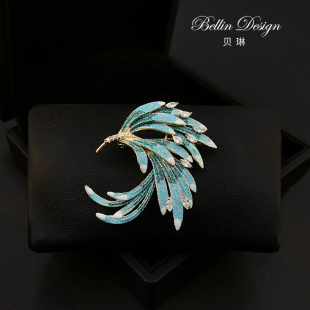 美丽优雅 配饰毛衣胸花5530 蓝凤凰胸针国风珐琅渐变典雅别针西装