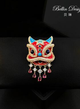 汉服流苏醒狮西装大衣胸花高端