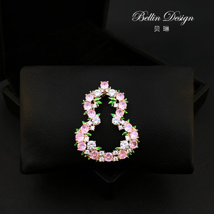 粉色胸针女高档精致甜美高级感毛衣胸花别针配饰6017 葫蔓承福