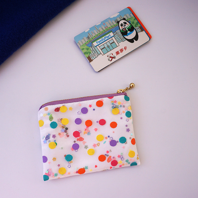 手工可爱波点网纱流沙迷你卡包零钱包钥匙耳机口红收纳小包拉链包