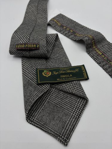 LORO PIANA FAVOLA 羊毛羊绒面料  深灰色亲王格羊毛羊绒手工领带