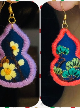 壹人手作手工刺绣葫芦耳环