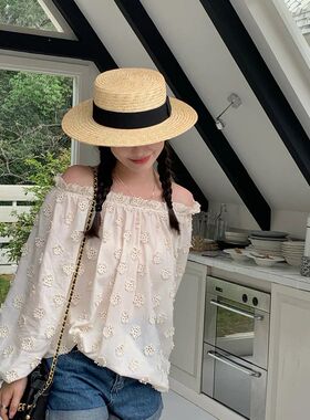 天然麦秆草帽夏季女百搭港风礼帽遮阳显脸小韩版男复古逛街度假帽