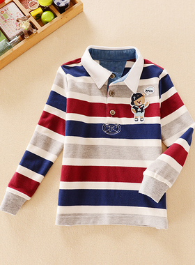男童t恤长袖2025新款纯棉薄儿童t恤polo衫春秋装小男孩条纹学生体
