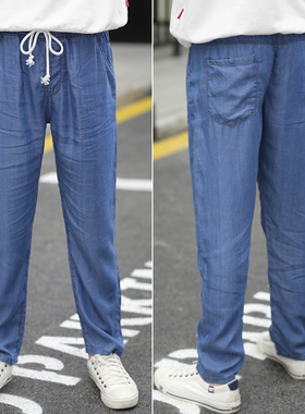 天丝软牛仔裤儿童防蚊裤纯棉轻薄男孩帅气裤子夏季超薄宽松中大童