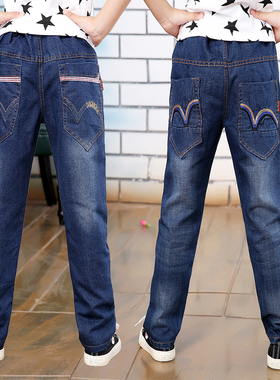 男童牛仔裤春秋款薄13直筒15岁男孩裤子10宽松11加肥12中大童13胖