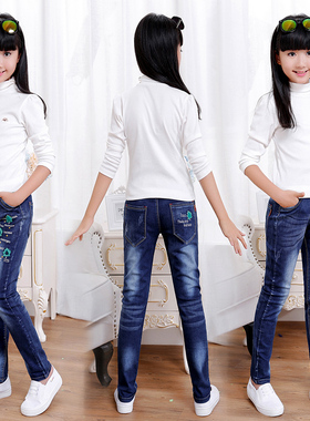 女童牛仔裤秋款12宽松15岁女孩裤子10直筒11小学生13中大童春秋季