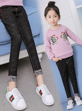 女童牛仔裤2025秋季新款黑色女童裤子春秋款12岁女孩裤子10修身15