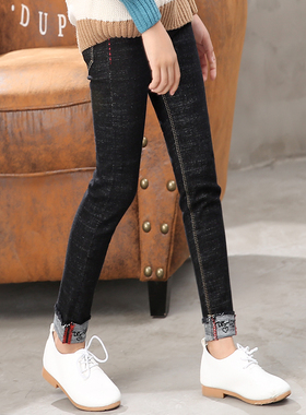 儿童牛仔裤女春秋款女童铅笔裤12岁女孩裤子10初中生13修身15小脚