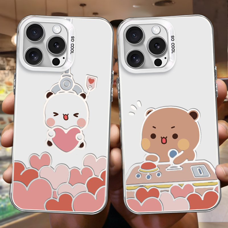 一二布布情侣款手机壳不同机型号趣味贴贴线条小狗抓娃娃一对爱心适用iphone12promax小米14一男一女16苹果15
