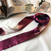 桑蚕丝丝巾女100真丝围巾素绉缎印花长巾领巾包包飘带 双层窄版