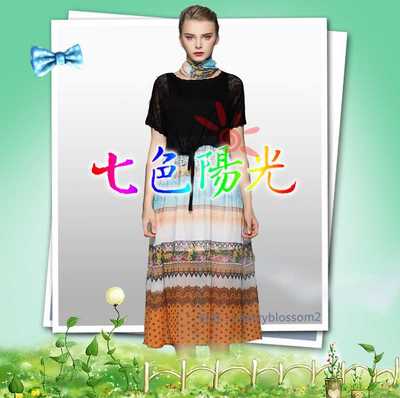 邓皓假两件套气质优雅印花沙滩裙  dbx5374  吊牌2698  黑M 偏大