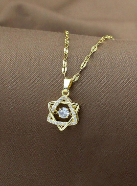 艾妮希菲六芒星金色镶钻项链