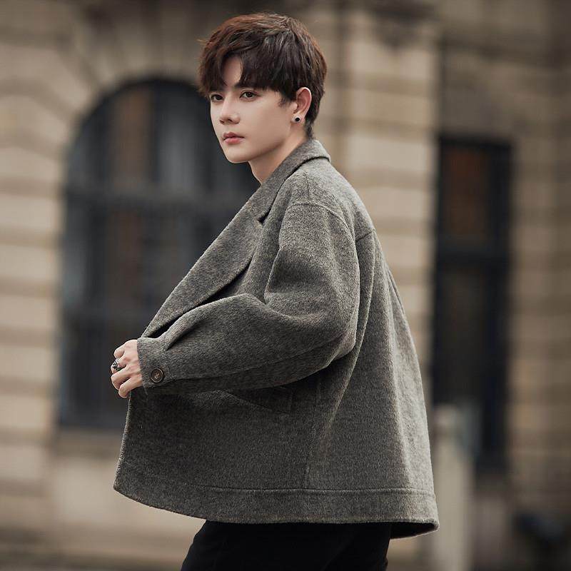 双面羊毛呢子西装男士外套加厚秋冬季宽松休闲非羊绒西服短款