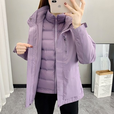 冲锋衣外套男女2025冬季妈妈新款羽绒内胆三合一可拆卸防风登山服