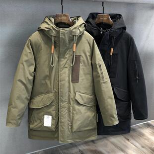罕见重磅潮牌军绿工装羽绒服男士中长款冬季加厚保暖外套男冲锋衣