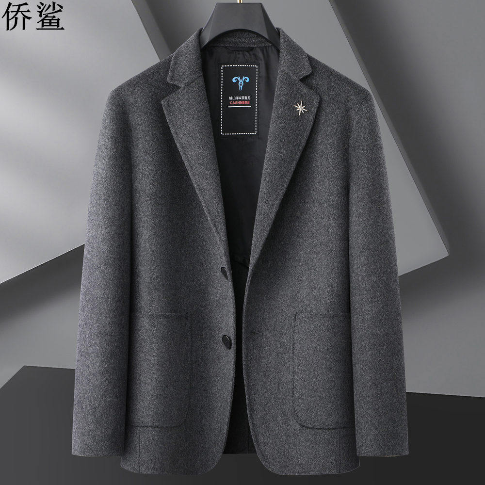 秋冬大码男士羊毛呢西装宽松胖子加肥加大双面呢休闲西服加厚外套