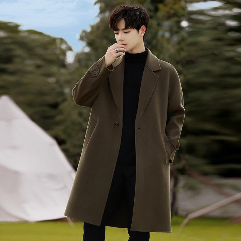 2025韩版男士中长款大衣双面羊绒高级感加厚风衣冬季羊毛呢子外套