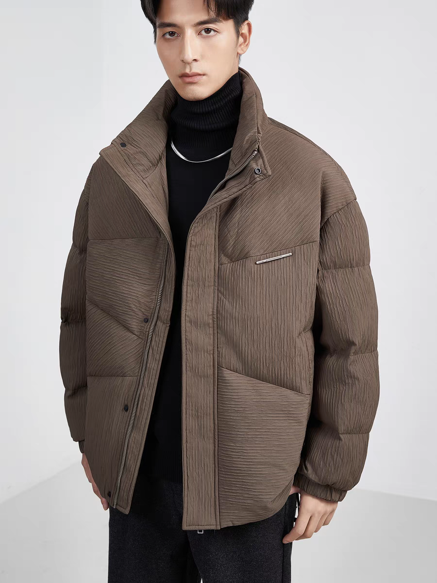 保暖肌理感羽绒服男立领高级感冬季24新款加厚美拉德短款鸭绒外套