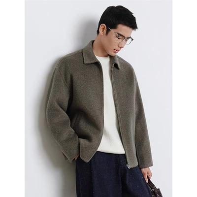 双面羊毛呢子外套男士2025秋冬季新款男装大衣短款翻领行政夹克绒