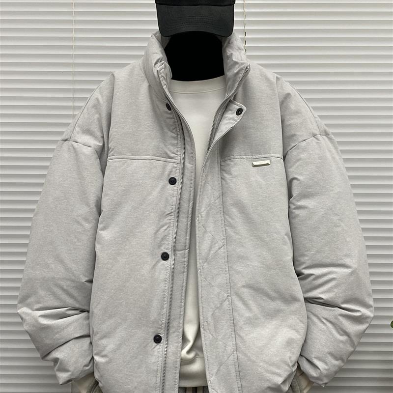 90白鸭绒立领羽绒服男士冬季装大码oversize胖子保暖面包外套无帽