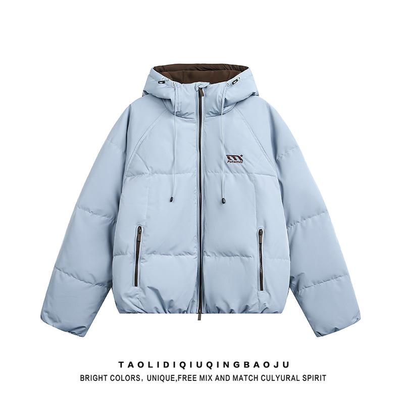 美式复古撞色90白鸭绒羽绒服女冬季新款潮牌情侣加厚保暖连帽外套