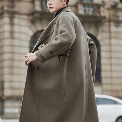 双排扣毛呢大衣男士中长款过膝加厚妮子风衣双面非羊绒外套男装潮