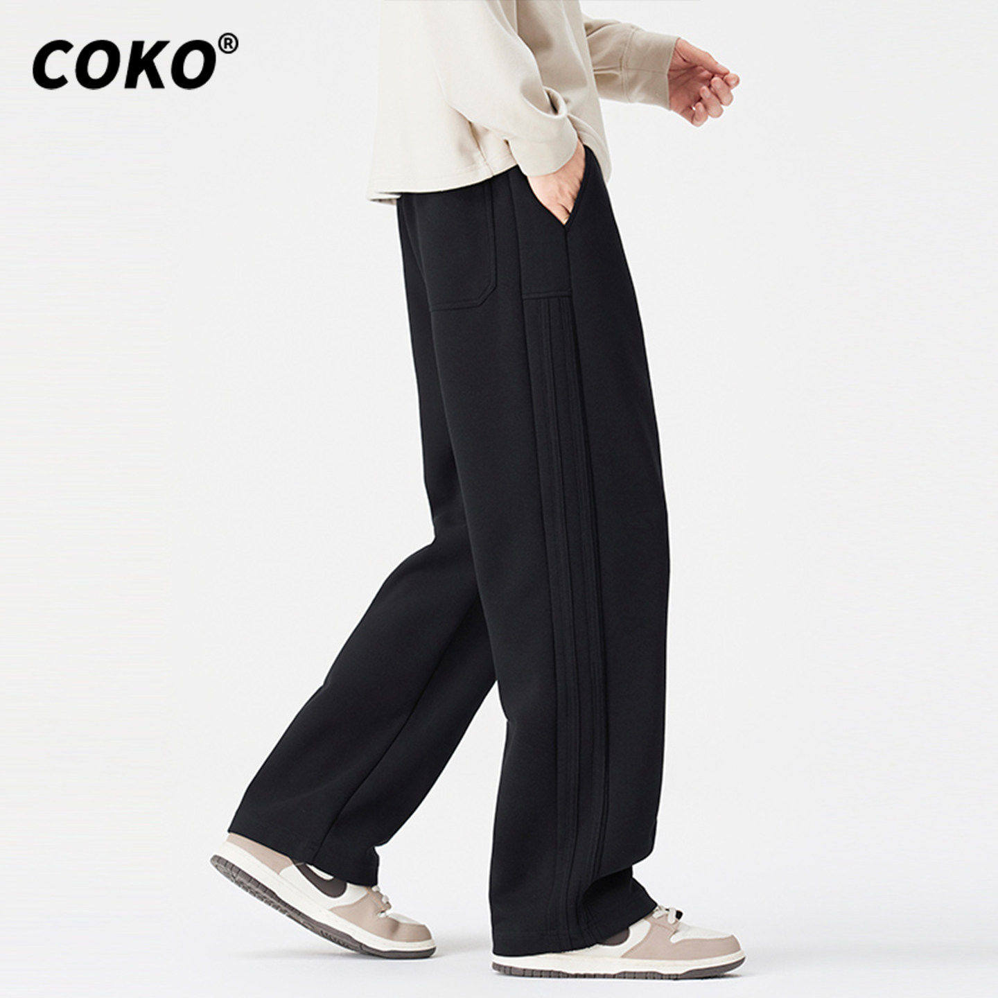 COKO美式高街卫裤男宽松直筒2026秋季新款松紧抽绳潮牌休闲长裤子