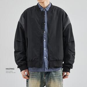 豪霆.美式复古宽松飞行夹克男士秋季黑色冲锋衣棒球领教练茄克潮