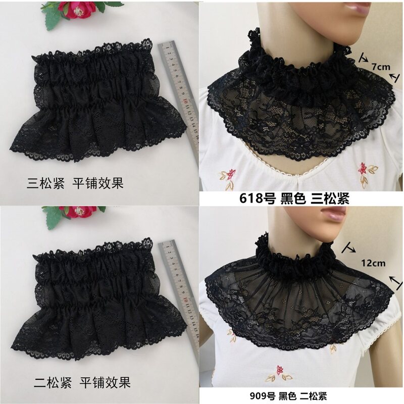 한국어 버전 검정 흰색 빨간색 다목적 목 반지 가짜 칼라 복고풍 공주 레이스 따뜻한 가짜 높은 칼라 목 스카프