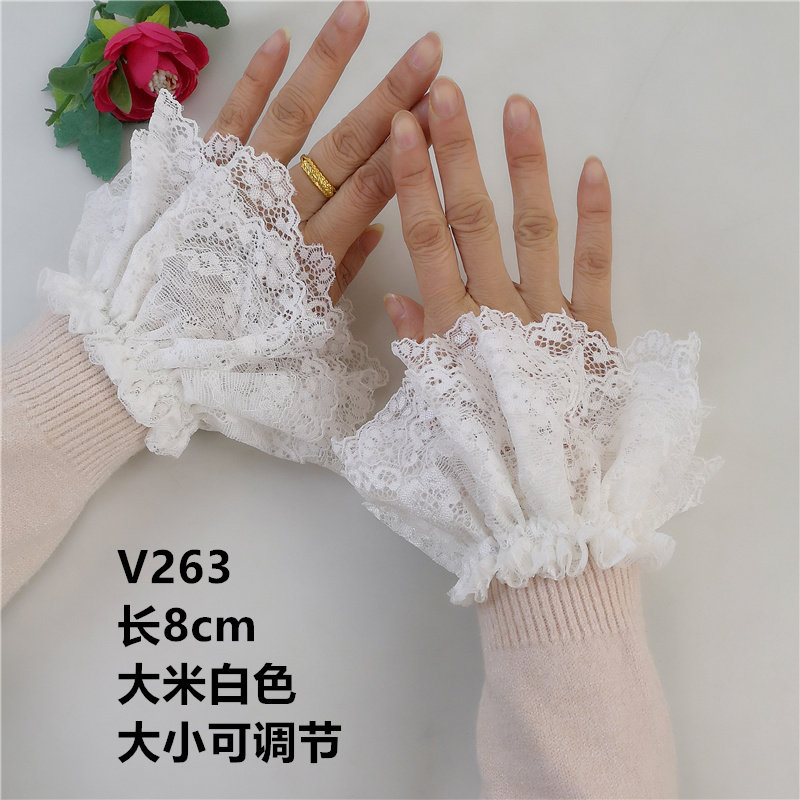 KOREAN VERSION OF PRINCESS FAN DARK BLUE RED LACE CUFFS FAKE SLEEVES GIRLS SWEATER SLEEVES SCAR COVER TATTOO SET BRACELET