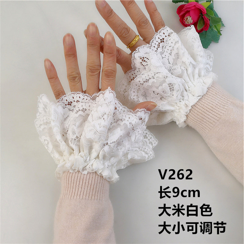 KOREAN VERSION OF PRINCESS FAN DARK BLUE RED LACE CUFFS FAKE SLEEVES GIRLS SWEATER SLEEVES SCAR COVER TATTOO SET BRACELET