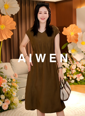 【AIWEN艾芠】夏季新款醋酸小飞袖时尚收腰长款连衣裙女JZ-X60404