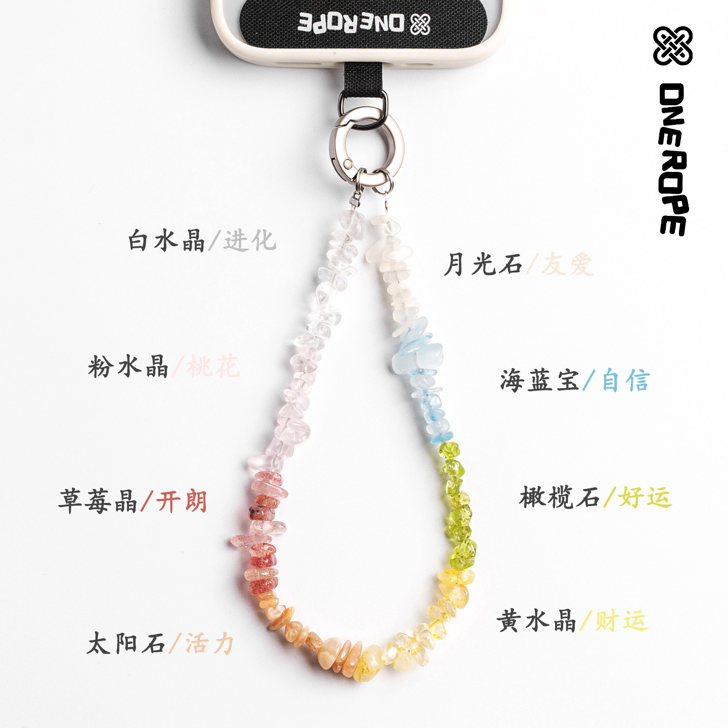 能量彩虹海蓝宝橄榄石手机挂绳