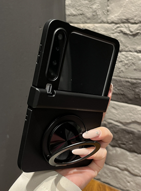 【带支架】高级感黑色圆形支架适用华为purax手机壳pocket2三件套findN3flip商务风女款Galaxyzflip5高端外壳