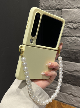 【带挂绳】侧扣纯色肤感奶黄色短链适用华为puraX手机壳pocket2折叠两件套mixflip翻盖防摔Vflip日韩zflip6女